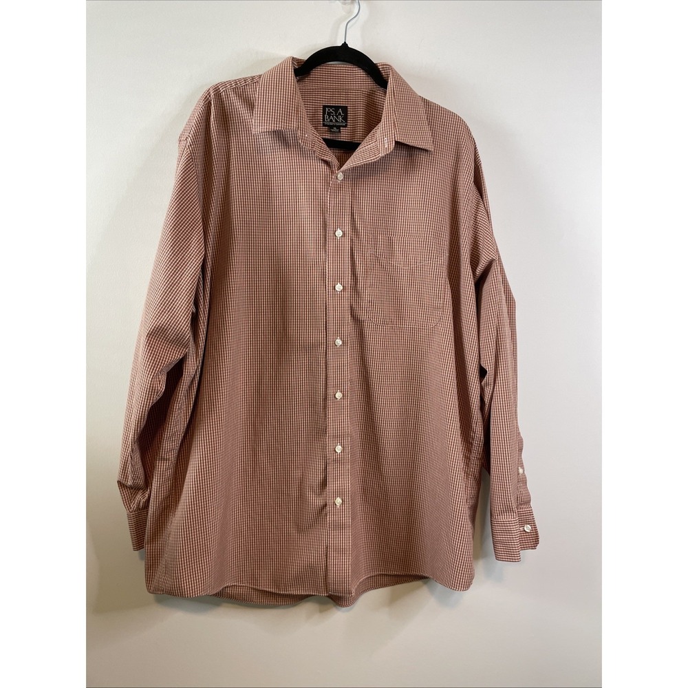 Jos A Bank Size XL Orange Check Long Sleeve Button‎ Down Shirt